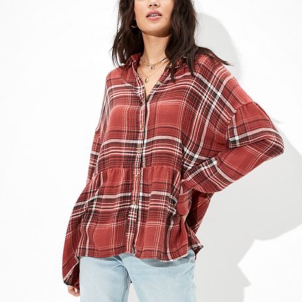 American Eagle Flannel Babydoll Button Up